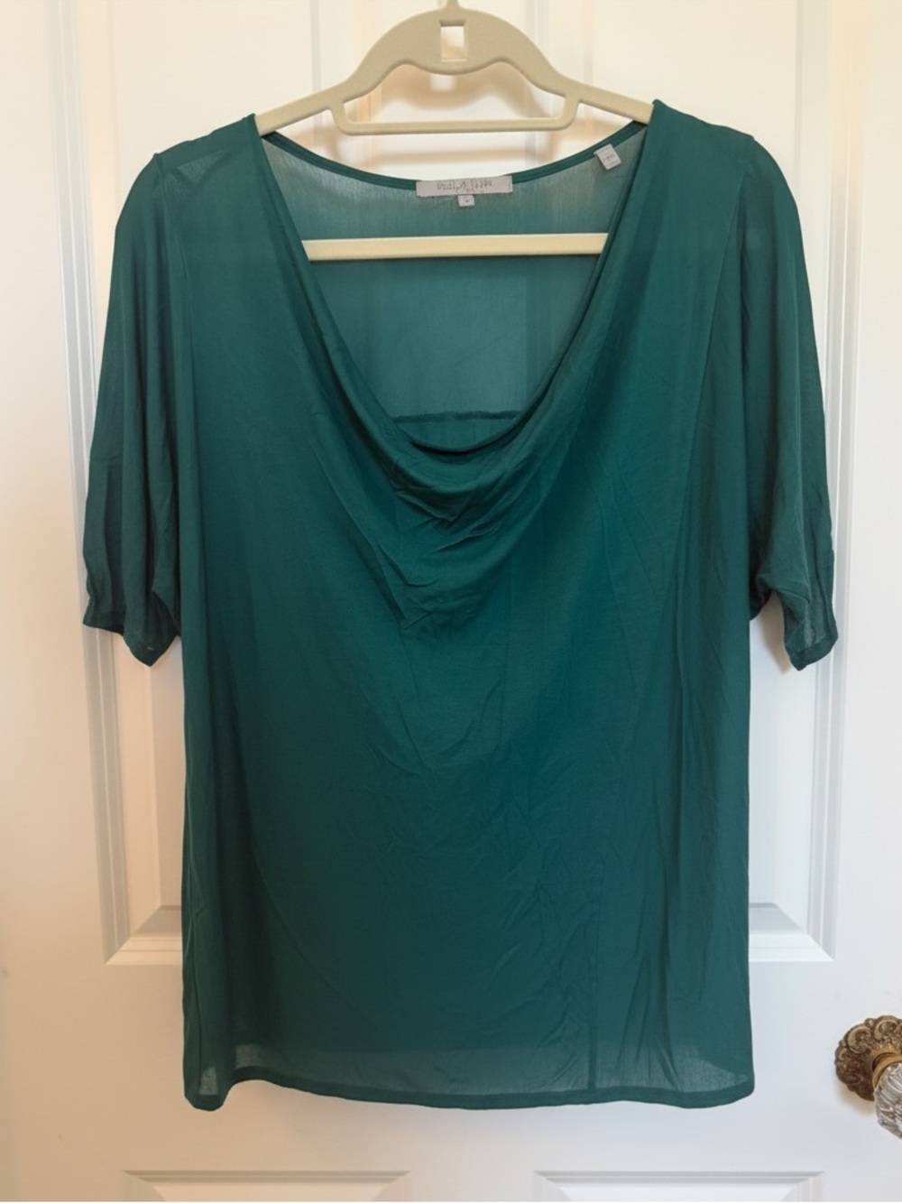 Bella Luxx Emerald Green Cowl Neck Short Sleeve Blouse